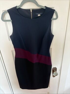 Tommy Hilfiger Navy, Black & Burgundy Colorblock Midi Sheath Dress